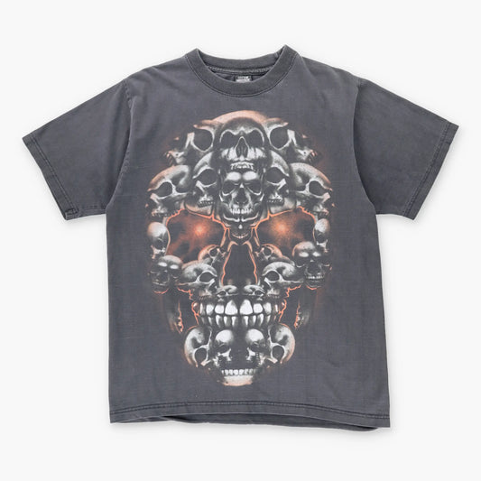 Vintage Glowing Skull Y2K Grunge Goth Faded T-Shirt (M-L)