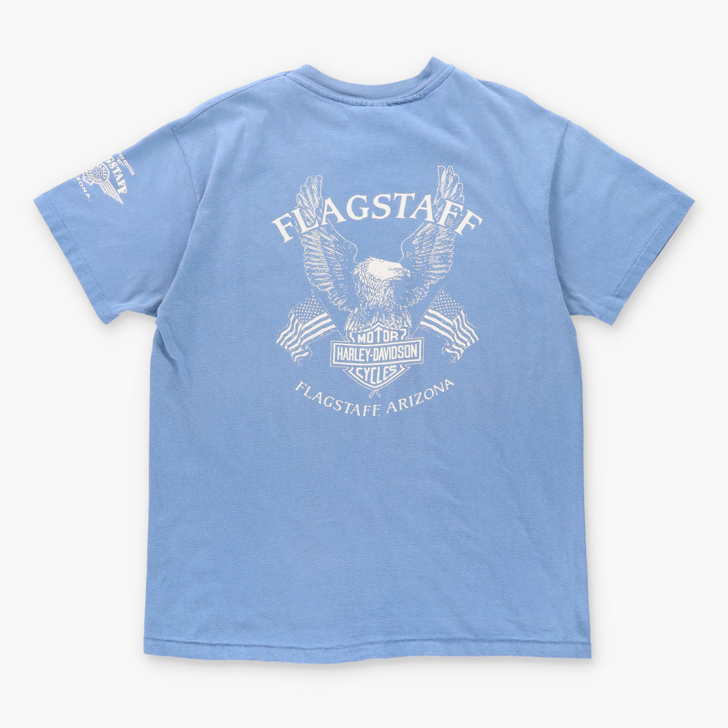 Vintage HARLEY DAVIDSON 'Flagstaff' Arizona USA Made Single Stitch Blue Motorcycle T-Shirt (M-L) Vintage Sole Melbourne