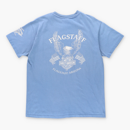 Vintage HARLEY DAVIDSON 'Flagstaff' Arizona USA Made Single Stitch Blue Motorcycle T-Shirt (M-L) Vintage Sole Melbourne