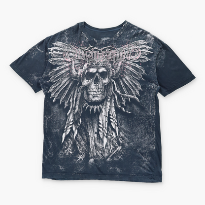 Vintage AFFLICTION Y2K 'Throwdown' Skull Grunge USA Made Black T-Shirt (XXL) Vintage Sole Melbourne
