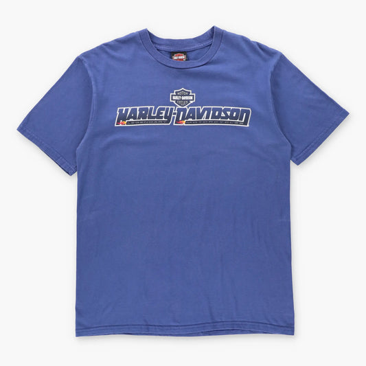 Vintage HARLEY DAVIDSON "Legendary Motorcycles" Orlando Florida USA Made Blue T-Shirt (M-L TALL)