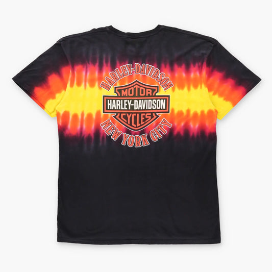 Vintage 2001 HARLEY DAVIDSON Spider Skull Graphic New York City Tie-Dye Flames Tee (XL-XXL)