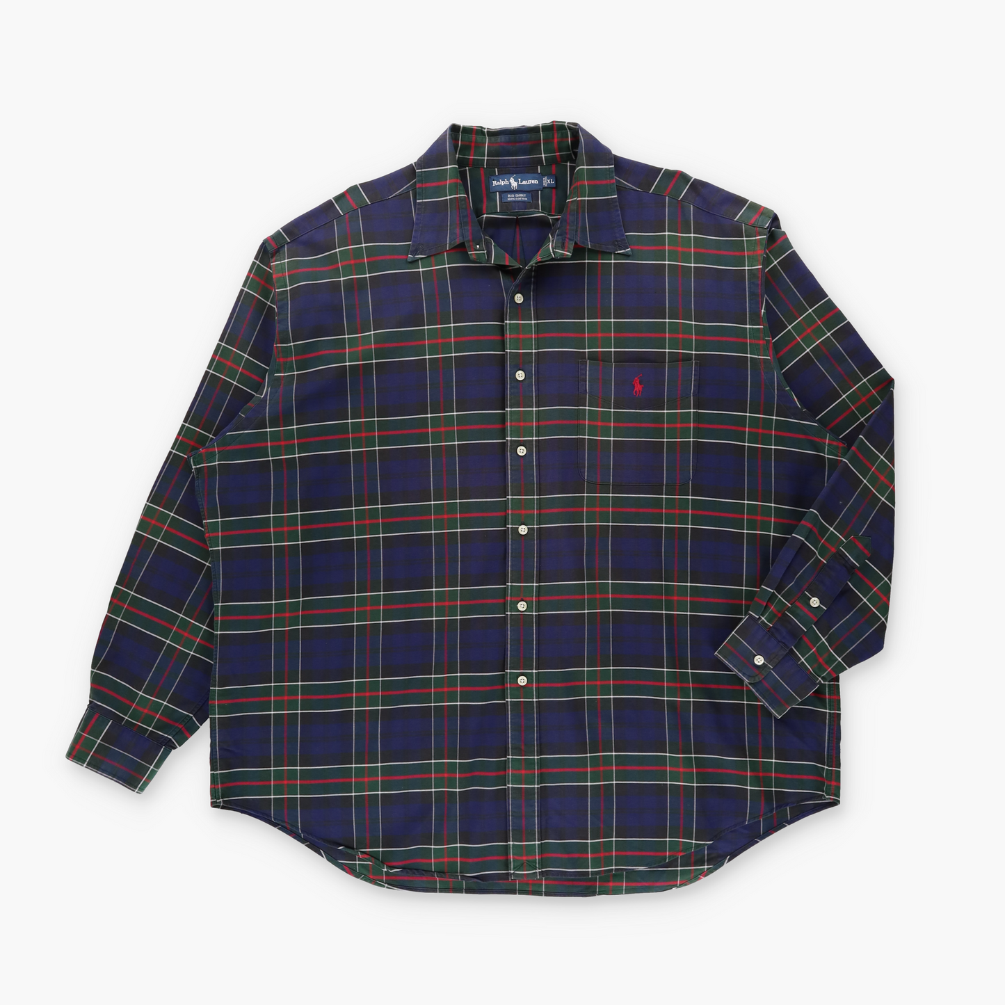 RALPH LAUREN Button Down Blue Plaid Embroidered Logo Big Shirt (XL-XXL)