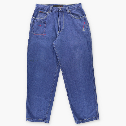 FUBU The Collection Circa XC11 Blue Embroidered Detail Jeans (36)