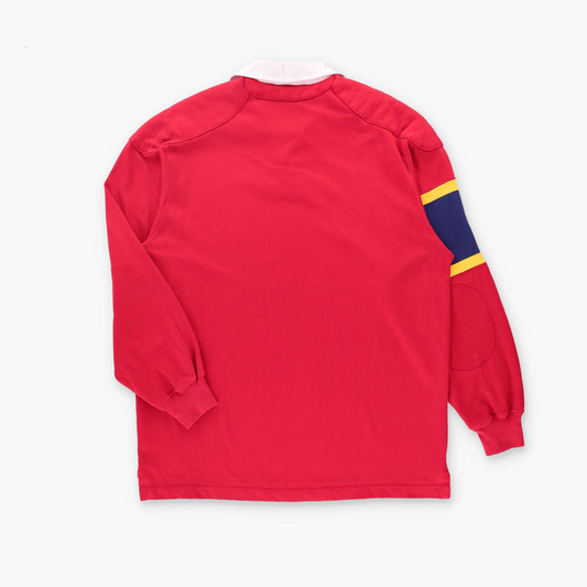 RALPH LAUREN POLO Shoulder & Elbow Pads Red Embroidered Logo Collared Rugby Jumper USA Made (XL)