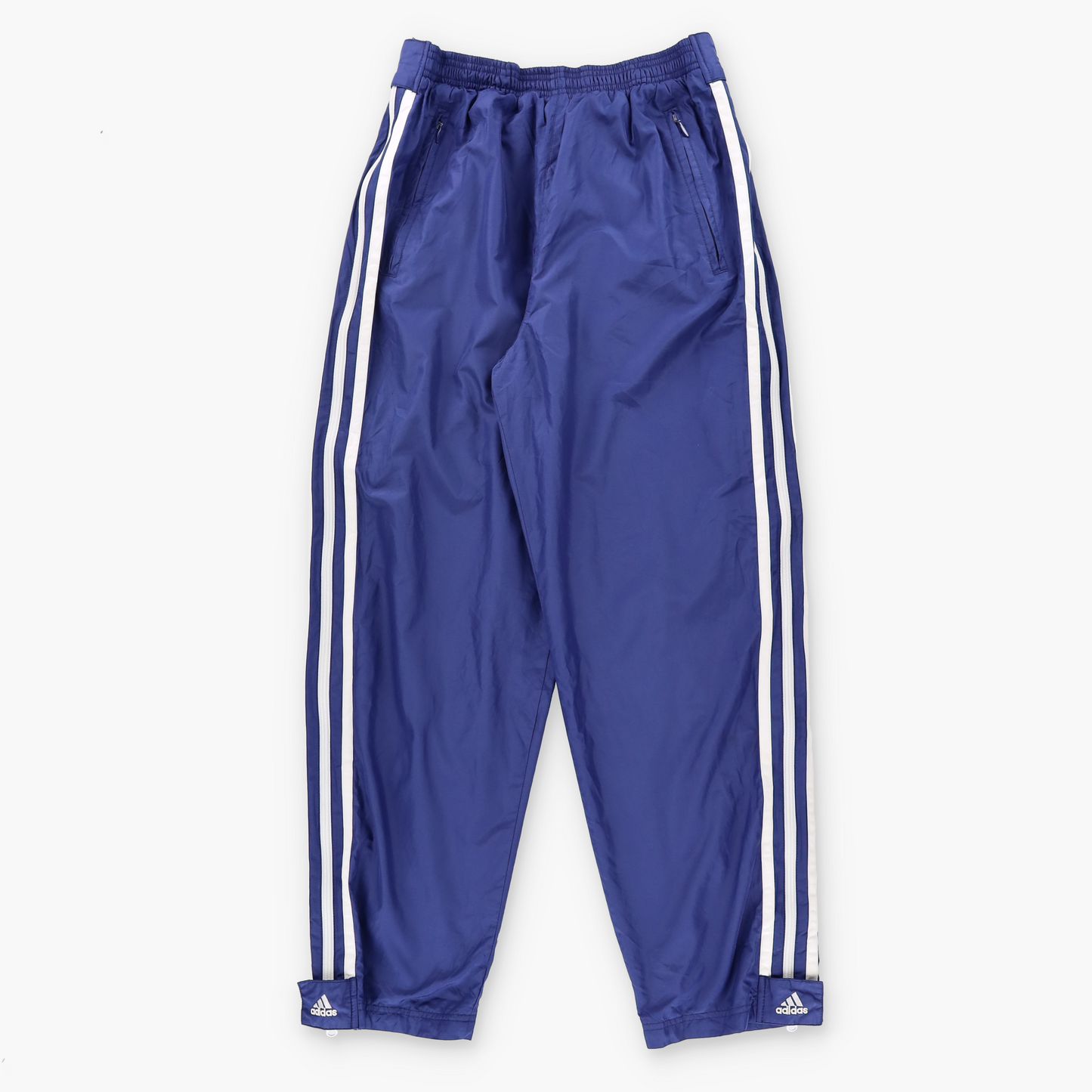 ADIDAS Blue & White 3-Stripe Full Side Zip Wide Leg Track Pants (M)