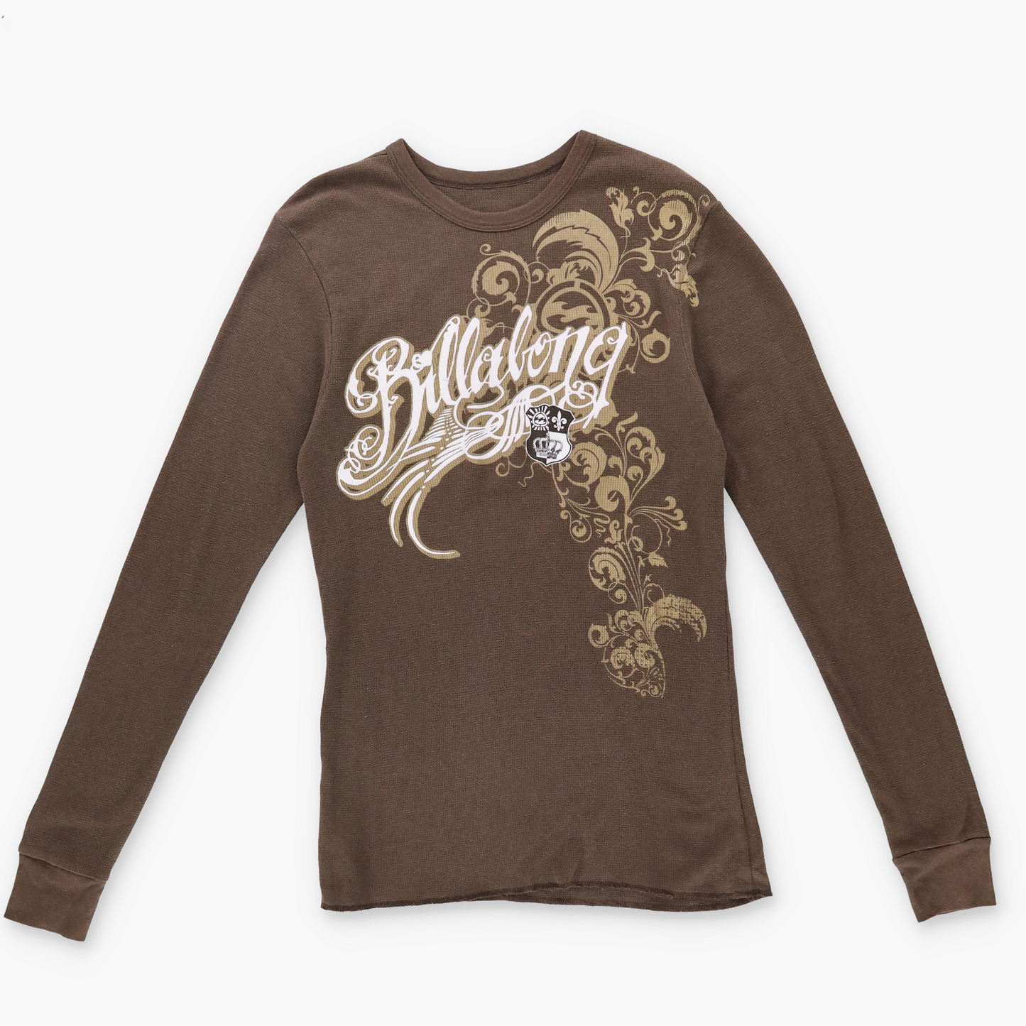 BILLABONG Y2K Paisley Print Logo Graphic Brown Long Sleeve Thermal (S)