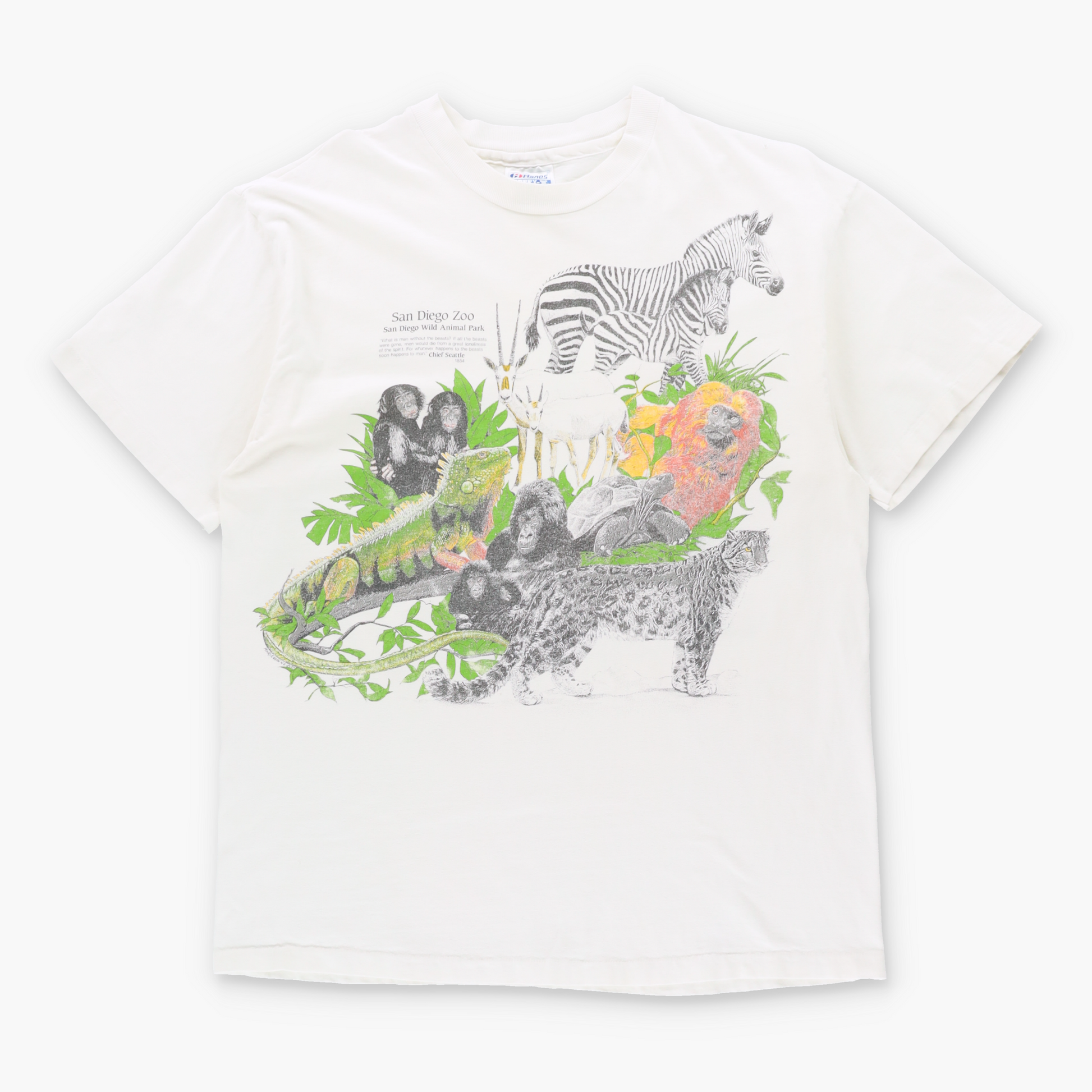 Vintage 1987 San Diego Zoo Animals Double Sided USA Made Single Stitch White T-Shirt (L) ***COCO Vintage Sole Melbourne