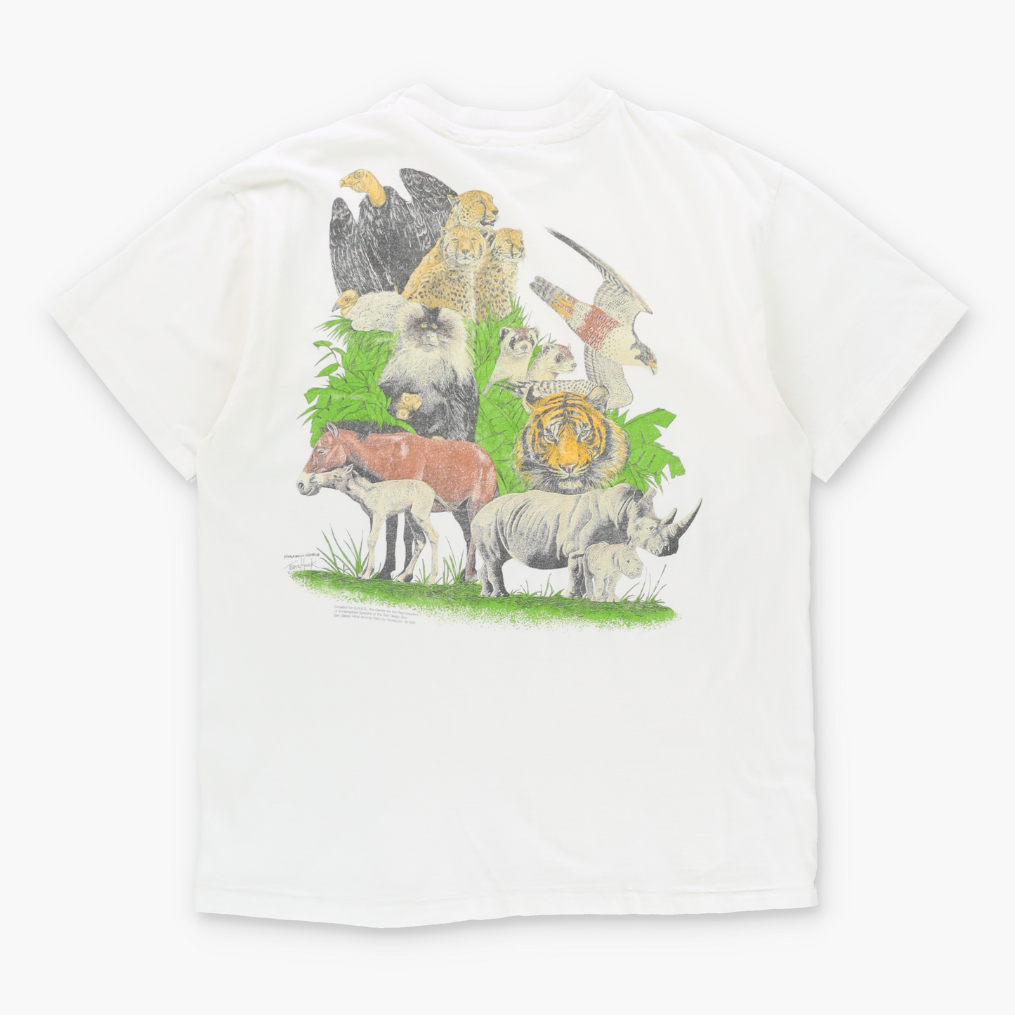 Vintage 1987 San Diego Zoo Animals Double Sided USA Made Single Stitch White T-Shirt (L) ***COCO Vintage Sole Melbourne