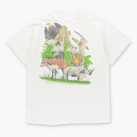 Vintage 1987 San Diego Zoo Animals Double Sided USA Made Single Stitch White T-Shirt (L) ***COCO Vintage Sole Melbourne