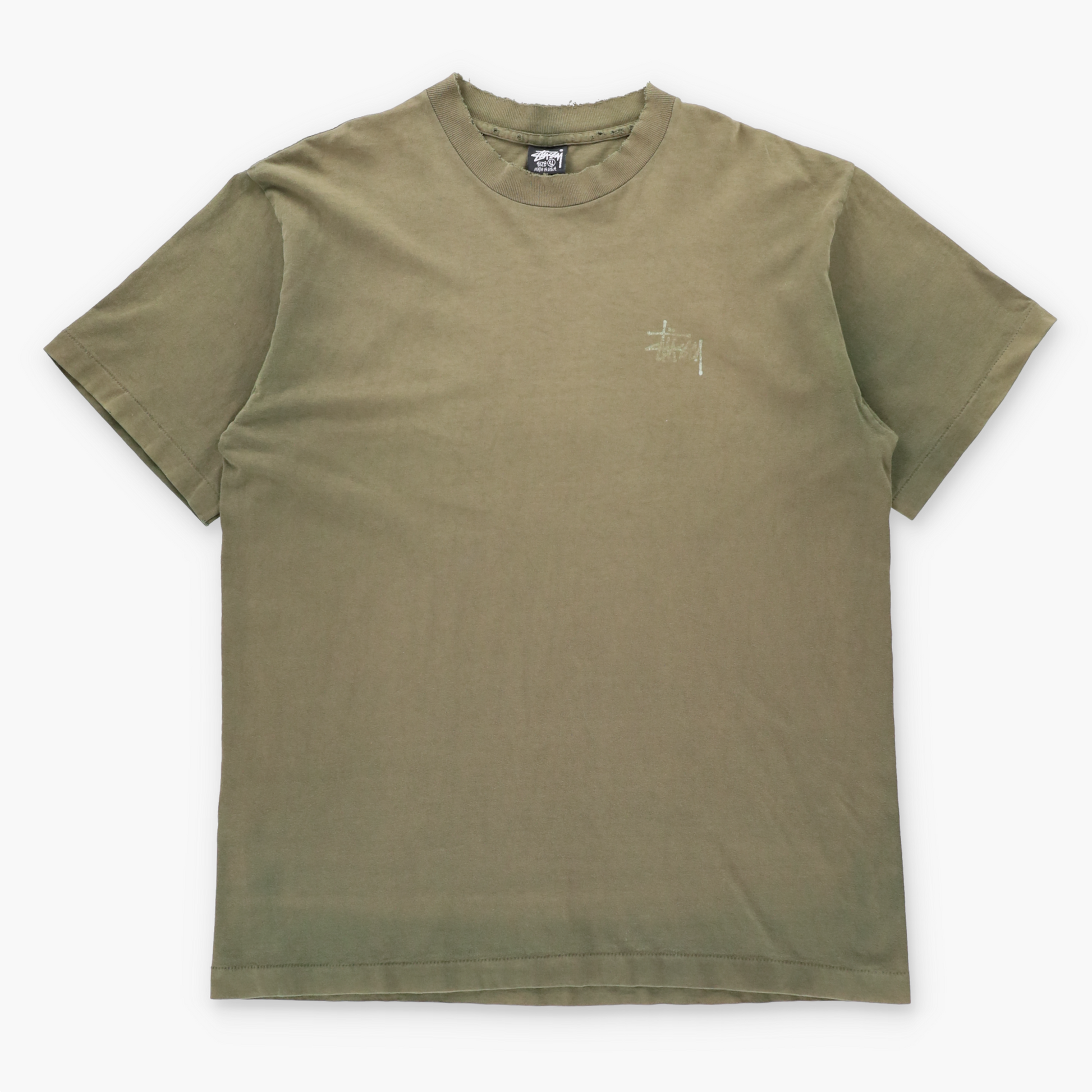 Vintage STUSSY Single Stitch USA Made Distressed Olive Green Tee (XL TALL) ***COCO Vintage Sole Melbourne