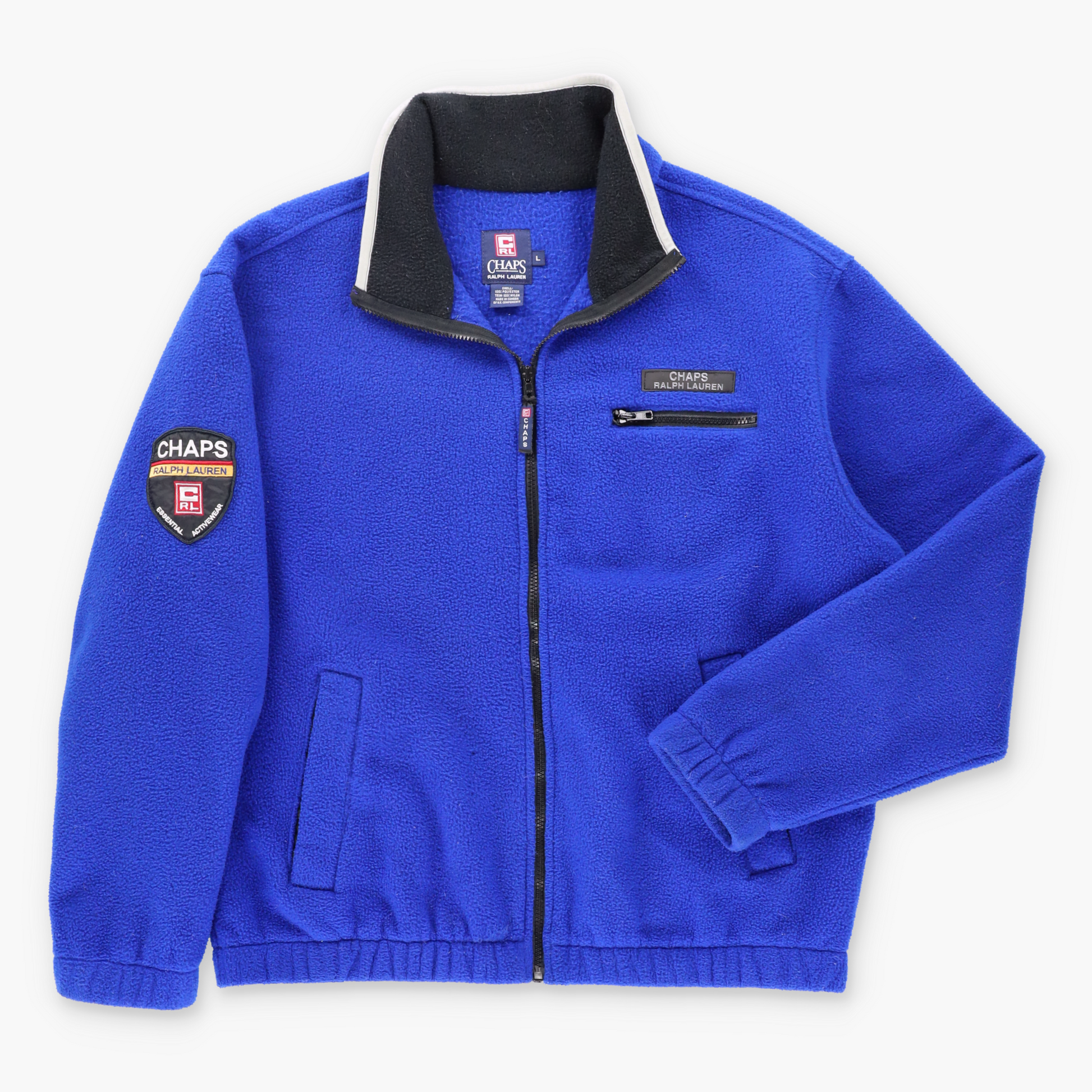 RALPH LAUREN CHAPS "Essential Activewear" Logo Patch Royal Blue Full Zip Fleece Jacket (L) ***COCO Vintage Sole Melbourne