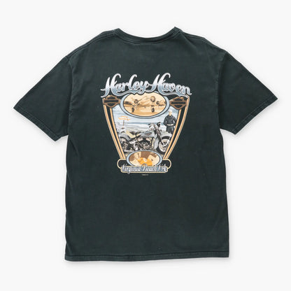 Vintage HARLEY DAVIDSON Y2K Virginia Beach 'Original Motorcycles' Black T-Shirt (XL)