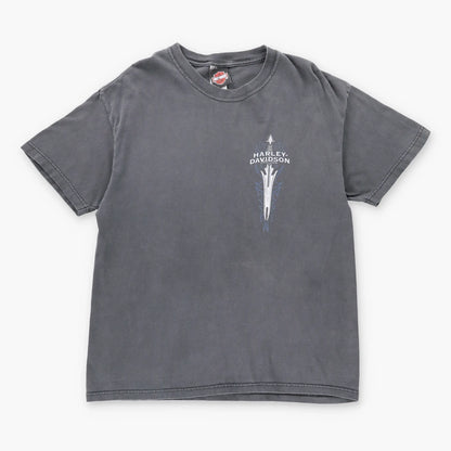 Vintage HARLEY DAVIDSON Y2K 'Low Country' Grey Faded USA Made Motorcycle T-Shirt (L)
