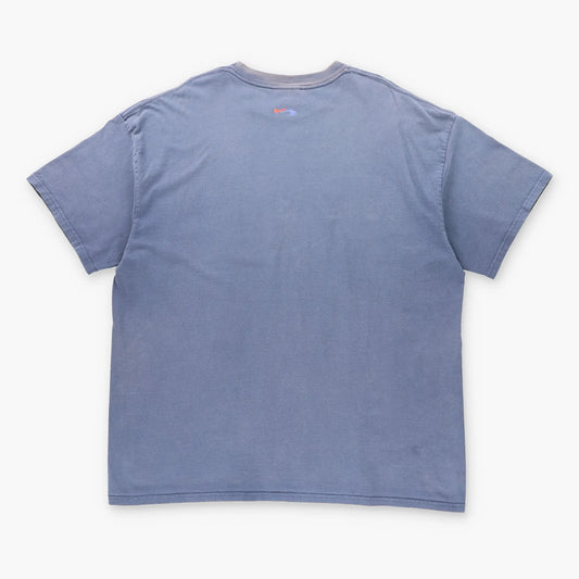 Vintage NIKE Y2K Wave Orange Swoosh Logo Navy T-Shirt (XXL)