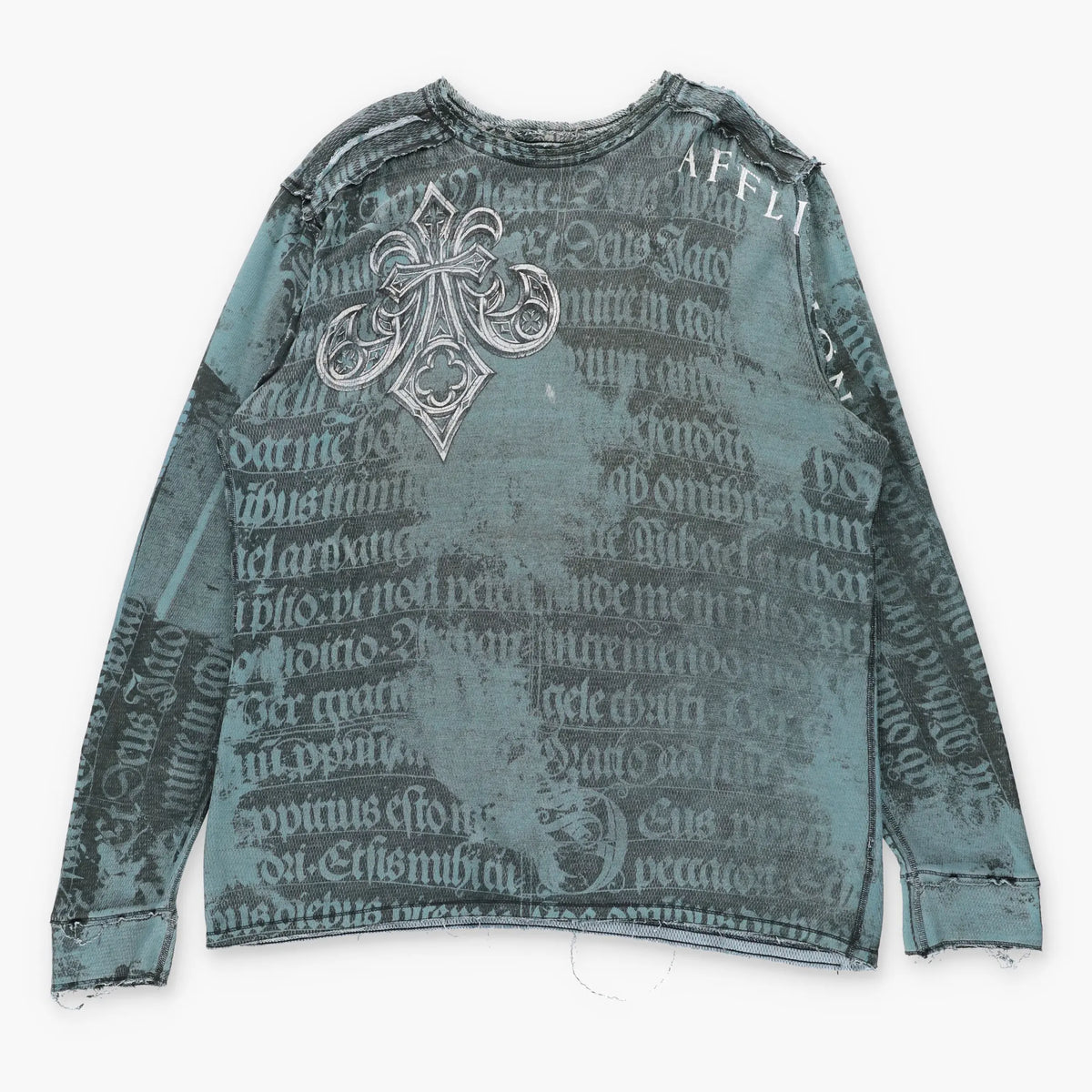 Vintage AFFLICTION Y2K Reversible Distressed Grunge Cross Blue Long Sleeve T-Shirt (XXL)