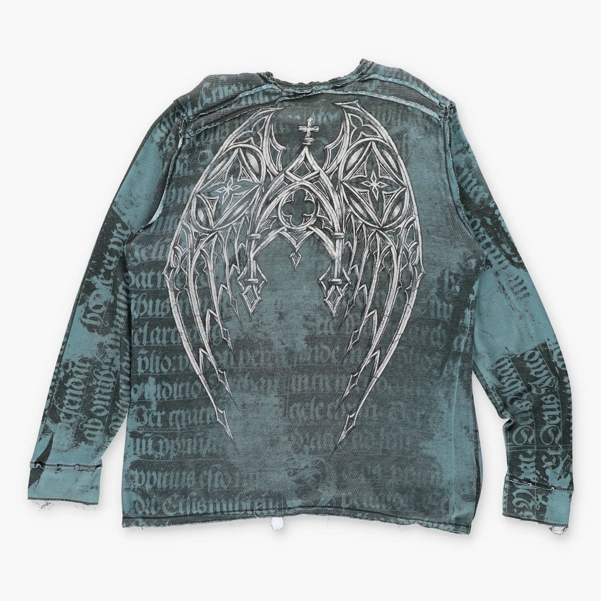 Vintage AFFLICTION Y2K Reversible Distressed Grunge Cross Blue Long Sleeve T-Shirt (XXL)