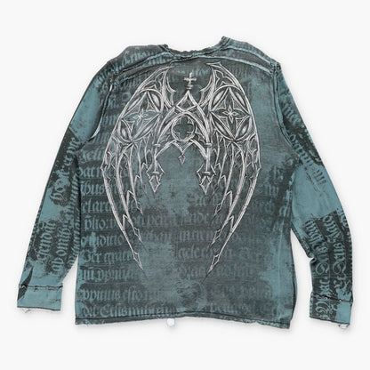 Vintage AFFLICTION Y2K Reversible Distressed Grunge Cross Blue Long Sleeve T-Shirt (XXL)
