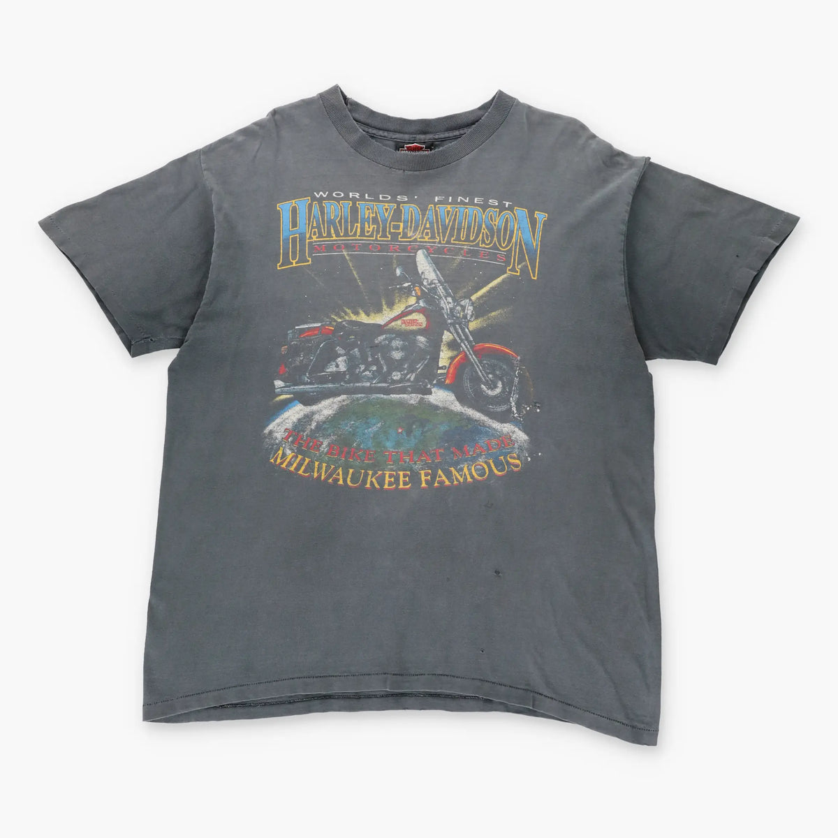 Vintage HARLEY DAVIDSON 'Down To Earth' Grey Single Stitch Motorcycle T-Shirt (XL)