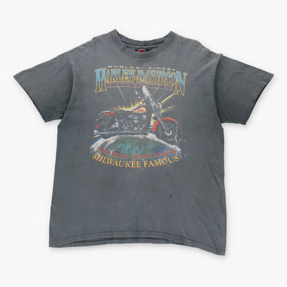 Vintage HARLEY DAVIDSON 'Down To Earth' Grey Single Stitch Motorcycle T-Shirt (XL)