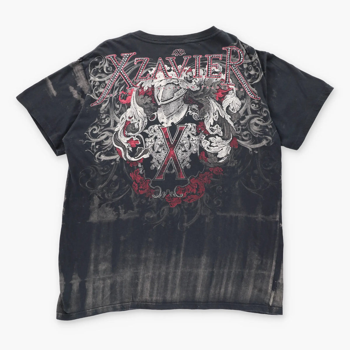 Vintage XZAVIER Y2K Embellished Grunge Black V-Neck T-Shirt (XXL)