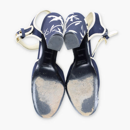 Vintage MIU MIU Italian Made Navy Blue & Cream Geometric Block Heels (36.5)