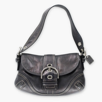 Vintage COACH F10188 Black & Silver Buckle Leather Shoulder Bag