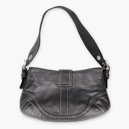 Vintage COACH F10188 Black & Silver Buckle Leather Shoulder Bag