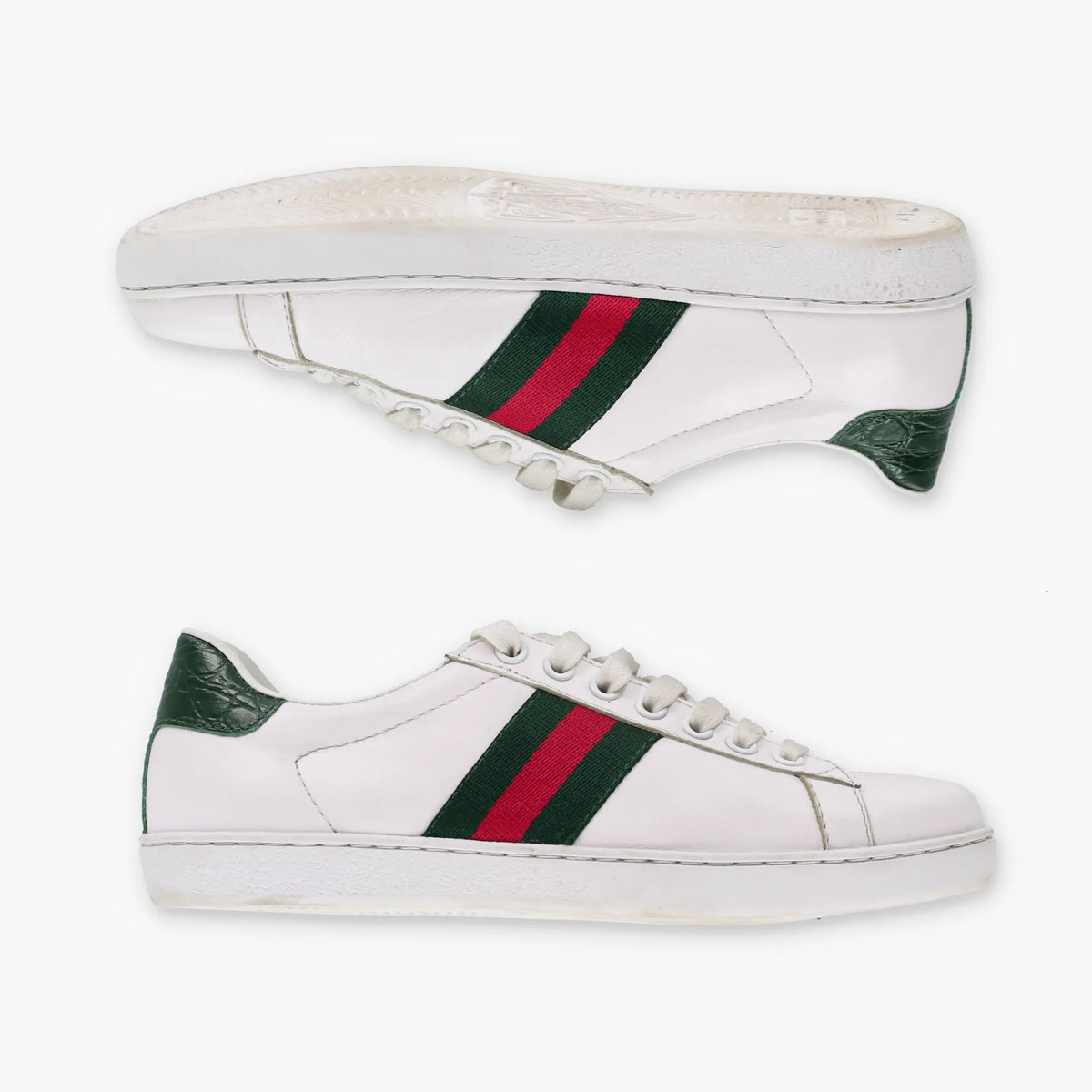 GUCCI Signature Red & Green Stripe Italian Made White 'Ace' Sneakers (40)