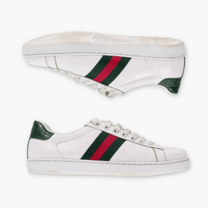 GUCCI Signature Red & Green Stripe Italian Made White 'Ace' Sneakers (40)
