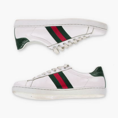 GUCCI Signature Red & Green Stripe Italian Made White 'Ace' Sneakers (40)
