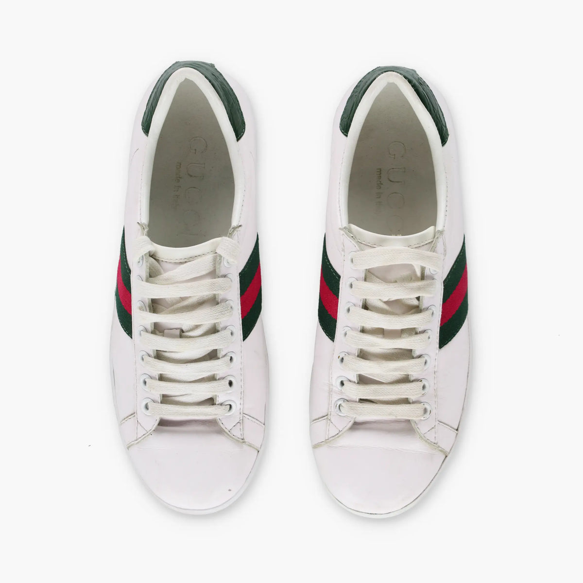 GUCCI Signature Red & Green Stripe Italian Made White 'Ace' Sneakers (40)