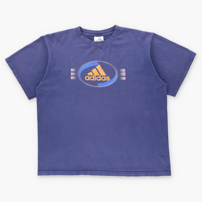 ADIDAS Blue & Yellow Retro Style Logo Graphic TShirt (M-L)