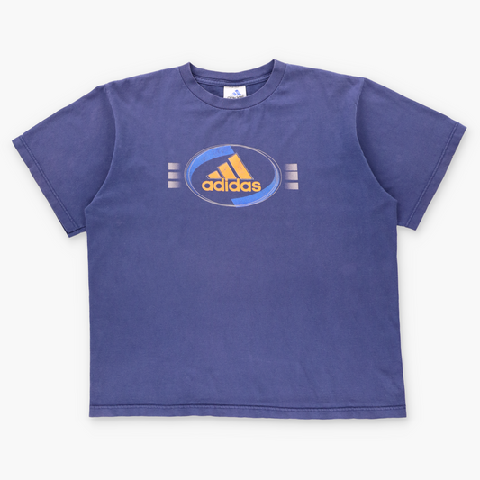 ADIDAS Blue & Yellow Retro Style Logo Graphic TShirt (M-L)
