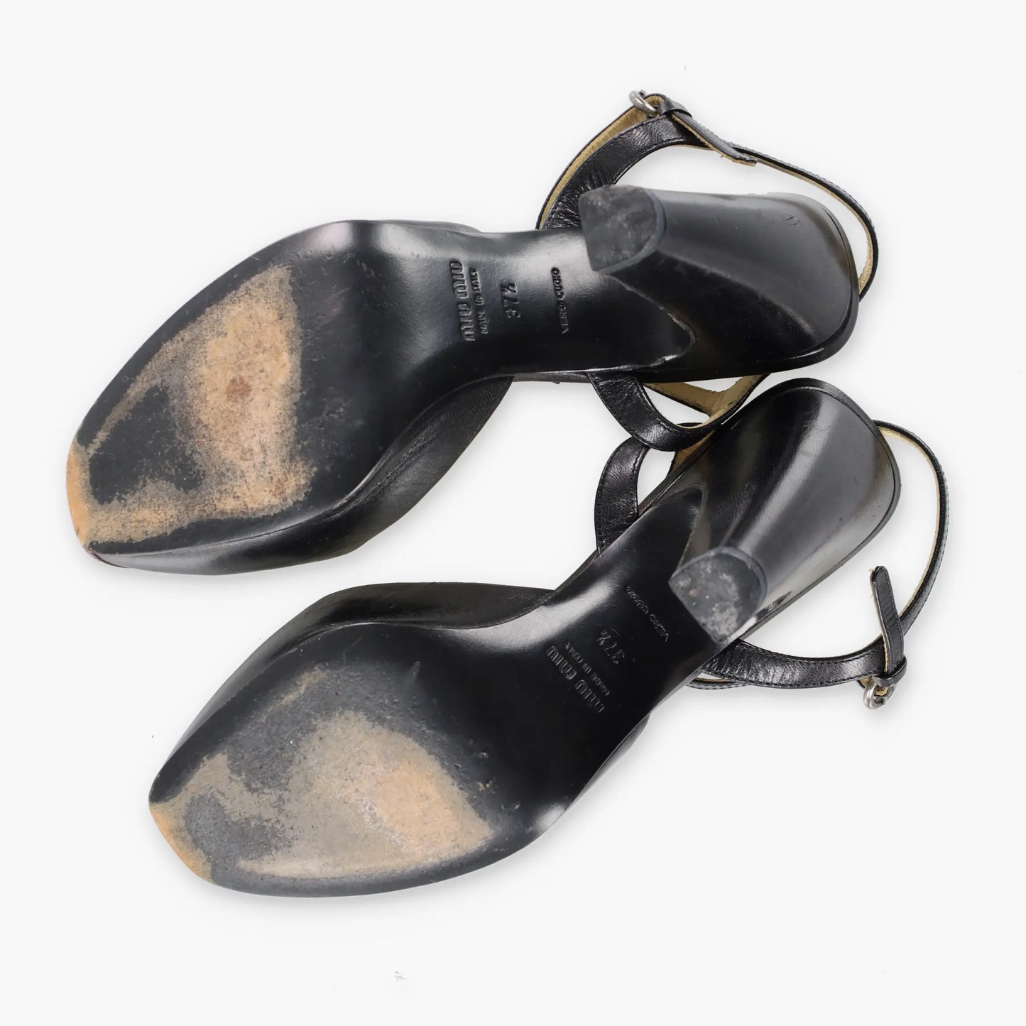 MIU MIU Retro Flower Black Leather Peep Toe Heels (37.5) - Vintage Sole Melbourne