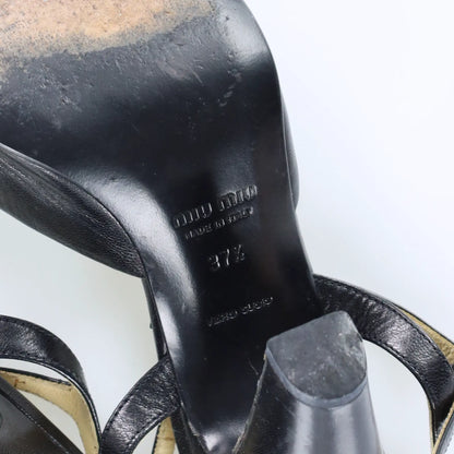 MIU MIU Retro Flower Black Leather Peep Toe Heels (37.5) - Vintage Sole Melbourne