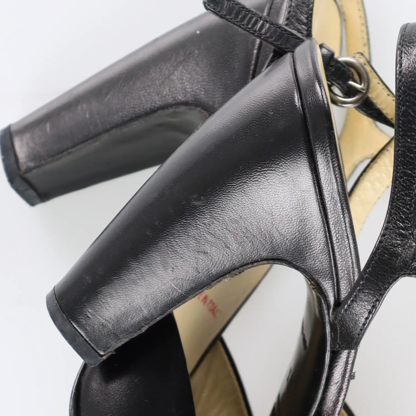 MIU MIU Retro Flower Black Leather Peep Toe Heels (37.5) - Vintage Sole Melbourne