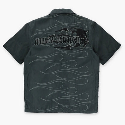 HARLEY DAVIDSON Devil Pitchfork Y2K Short Sleeve Button Up Flame Shirt (M-L) - Vintage Sole Melbourne