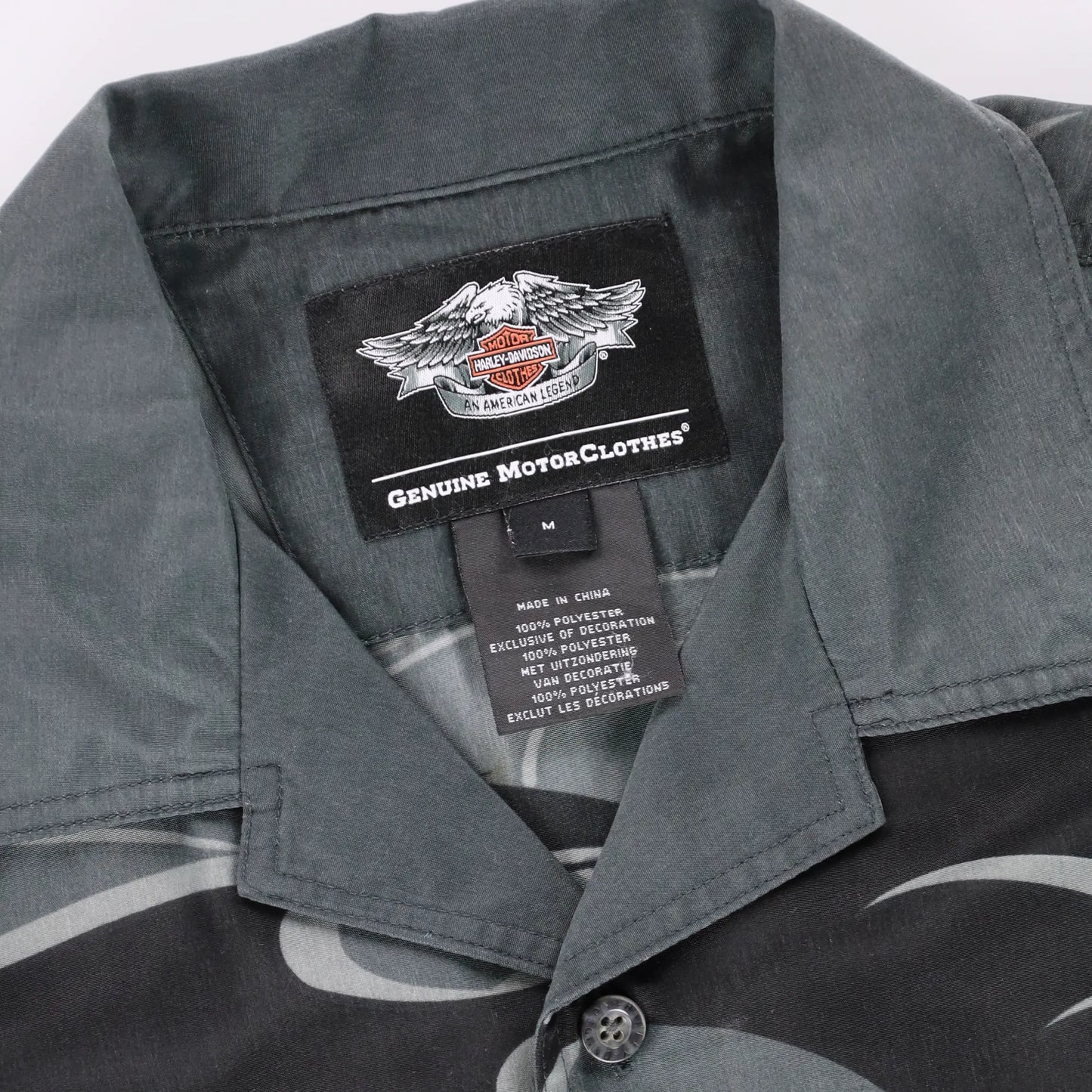 HARLEY DAVIDSON Devil Pitchfork Y2K Short Sleeve Button Up Flame Shirt (M-L) - Vintage Sole Melbourne