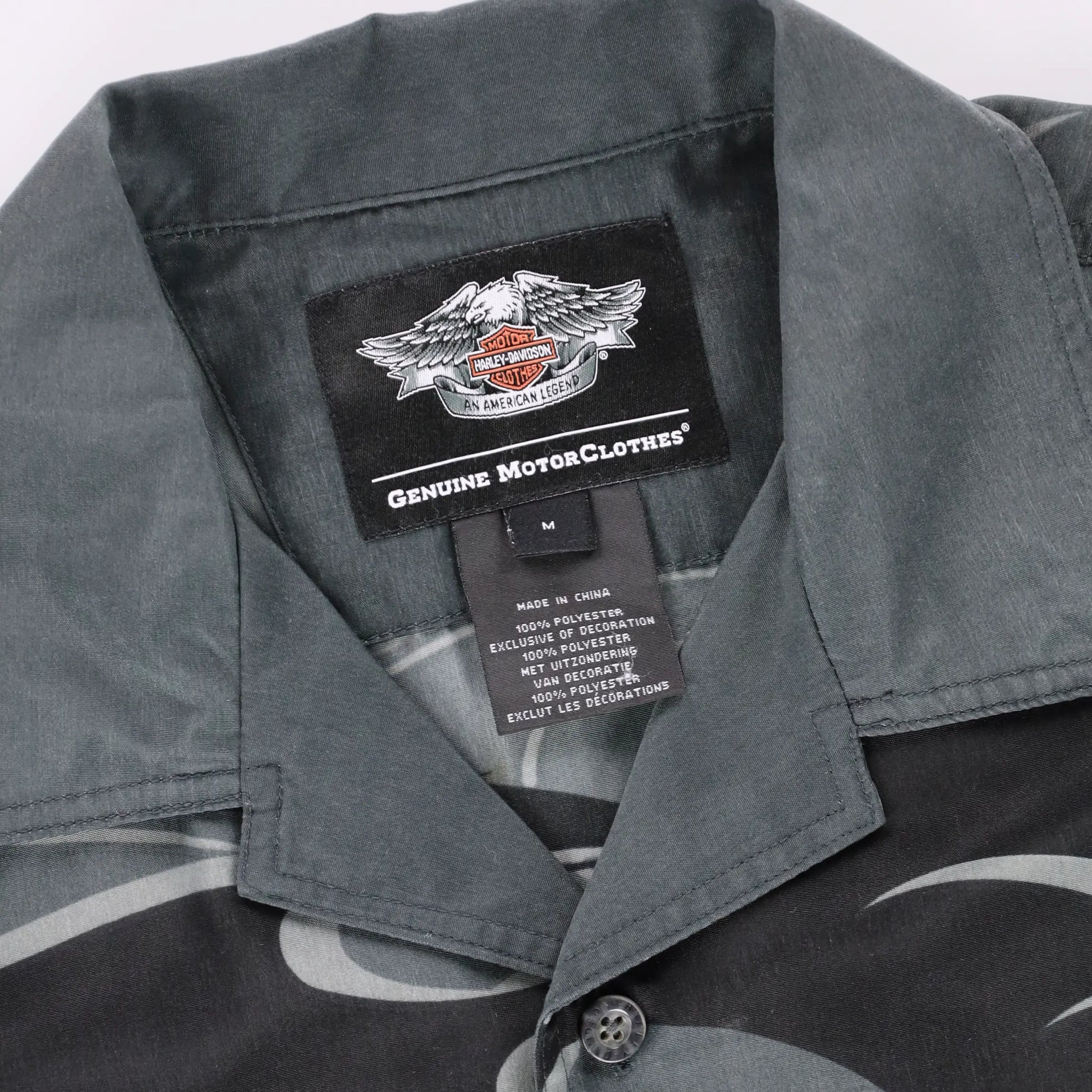 HARLEY DAVIDSON Devil Pitchfork Y2K Short Sleeve Button Up Flame Shirt (M-L) - Vintage Sole Melbourne
