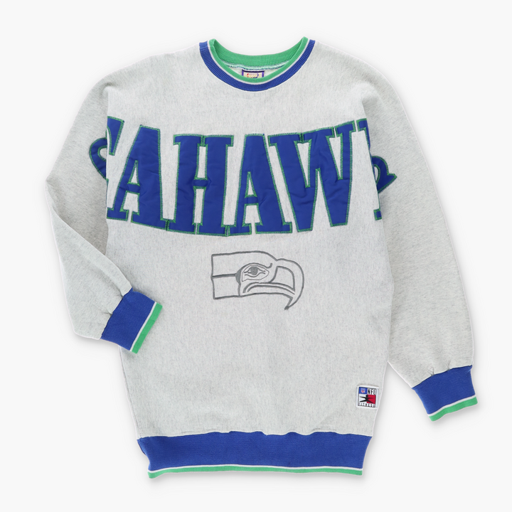 SEAHAWKS NFL Embroidered Spell Out Grey USA Made Sweatshirt (M)