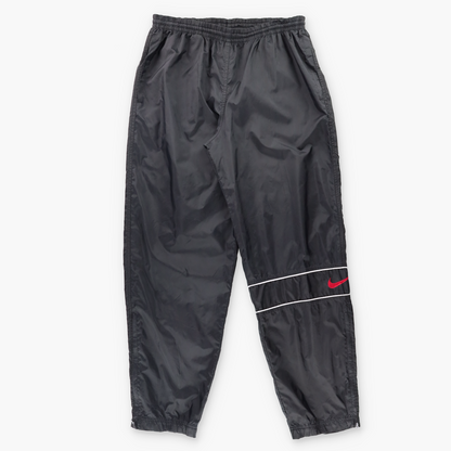 NIKE Black & Red Embroidered Swoosh Logo & White Piping Detail Ankle Zip Track Pants (XL)