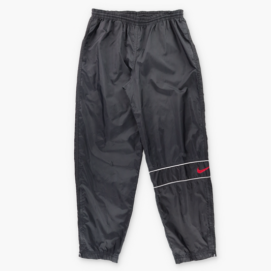 NIKE Black & Red Embroidered Swoosh Logo & White Piping Detail Ankle Zip Track Pants (XL)