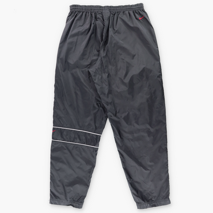 NIKE Black & Red Embroidered Swoosh Logo & White Piping Detail Ankle Zip Track Pants (XL)