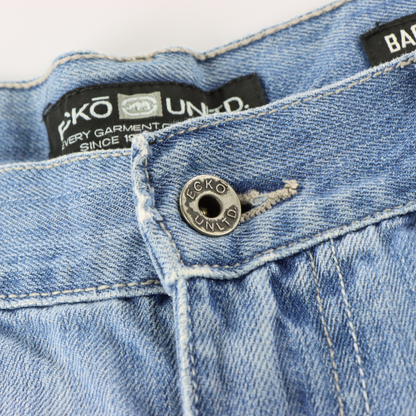 ECKO UNLIMITED Embroidered Skull & Lightening Bolts Baggy Fit Light Blue Jeans (36)