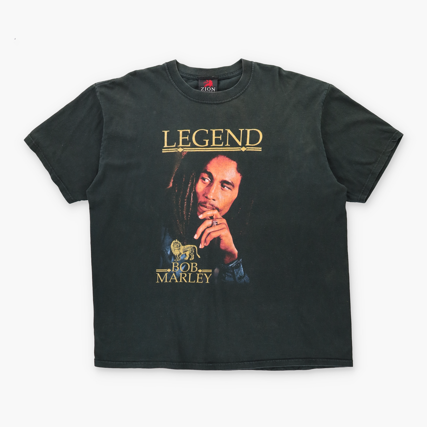 Bob Marley Gold Glitter "Legend" Graphic ZION ROOTSWEAR Black T-Shirt (XL)