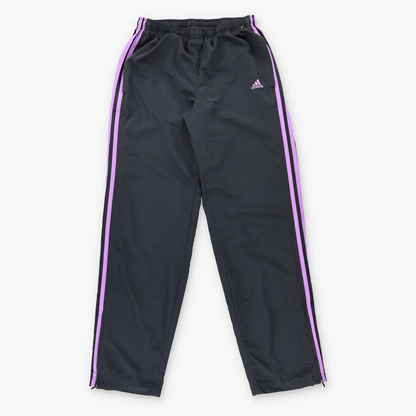 ADIDAS Embroidered Logo Black & Purple 3 Stripe Straight Leg Track Pants (Women's S)