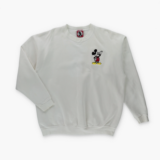 MICKEY INC Embroidered Disney Character White Sweatshirt (L)