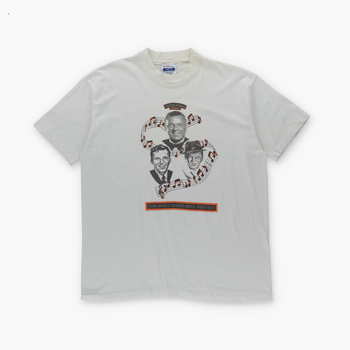 Frank Sinatra x Chivas Regal "Diamond Jubilee Tour" USA Made Single Stitch HANES White T-Shirt (XL)