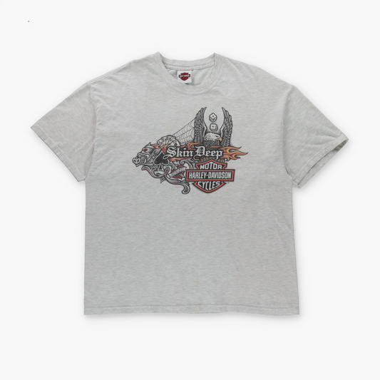 HARLEY DAVIDSON x HANES Cards & Dice "Skin Deep" West Virginia USA Made Light Grey T-Shirt (XL)